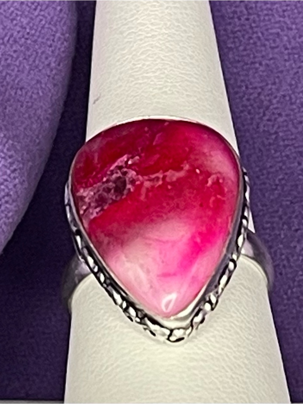 Vintage NWOT .925 SS Pink Agate statement ring size 9 …. 6.84 g - Picture 10 of 10